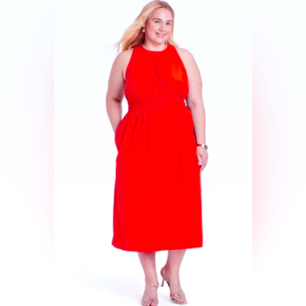 A New Day Red Poplin Cross Back MIDI Dress Size XXL NWOT